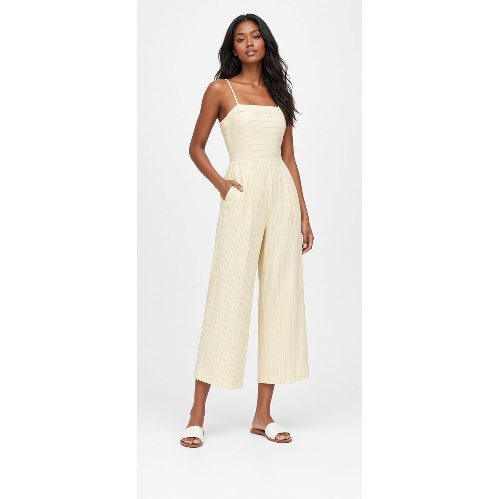 Banana republic Butter Yellow Stripe Jumpsuit Linen blend Size 4 Lightweight